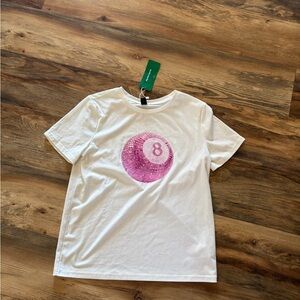SHEIN White Tee with Pink 8-Ball Design